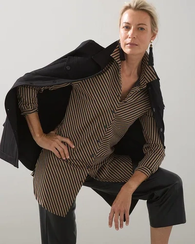 Shop Chico's No-iron Stretch Imperial Stripe Tunic In Black And Neutral