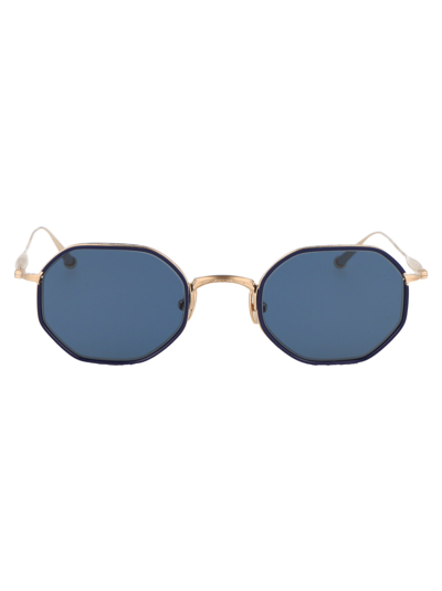Shop Matsuda M3086-i Sunglasses In Brushed Gold - Navy Solid