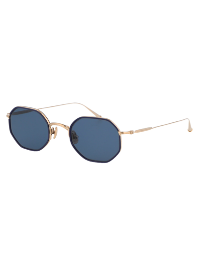 Shop Matsuda M3086-i Sunglasses In Brushed Gold - Navy Solid
