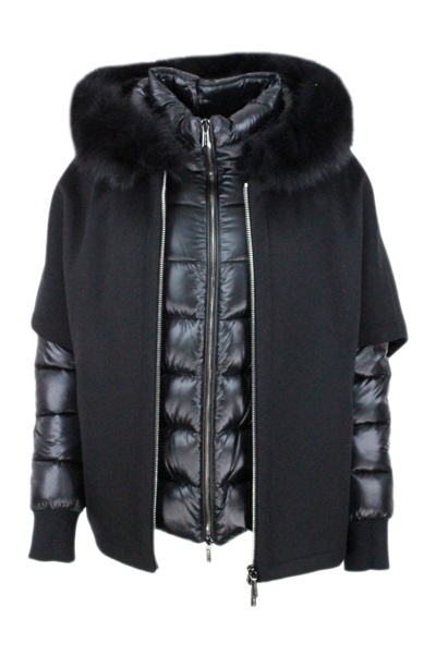 Shop Moorer 3 In One Jacket Consisting Of: Internal Down Jacket In Real Down And External Hood With Hood In Ecas In Black