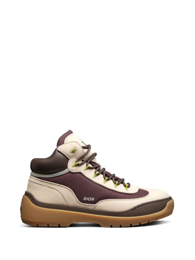 Shop Dior Hiking Sneakers With Logo In Beige Black