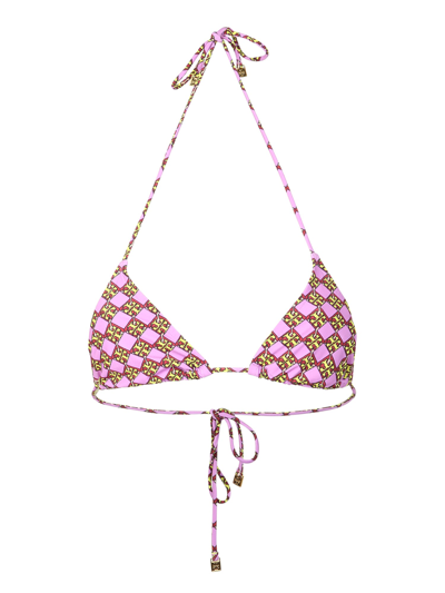 Shop Tory Burch Monogram Print Bikini Top In Purple