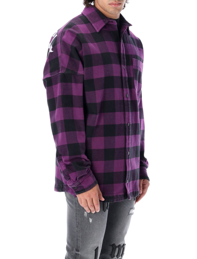 Shop Palm Angels Classic Logo Overshirt In Purple Check