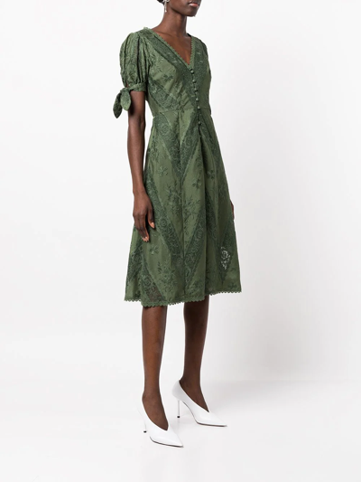 Marchesa Notte Floral-lace Detailing Midi Dress In Green | ModeSens