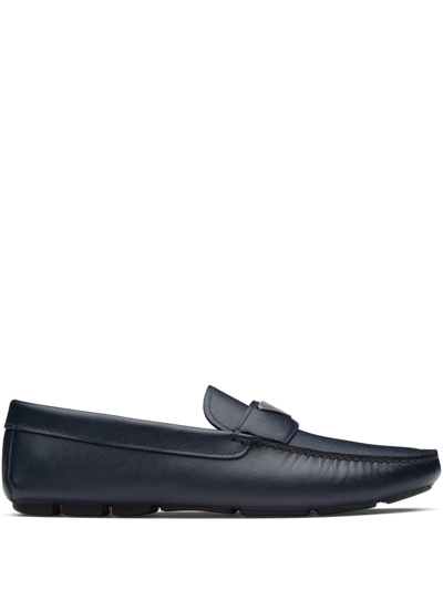 Shop Prada Triangle-logo Penny-slot Loafers In Blue