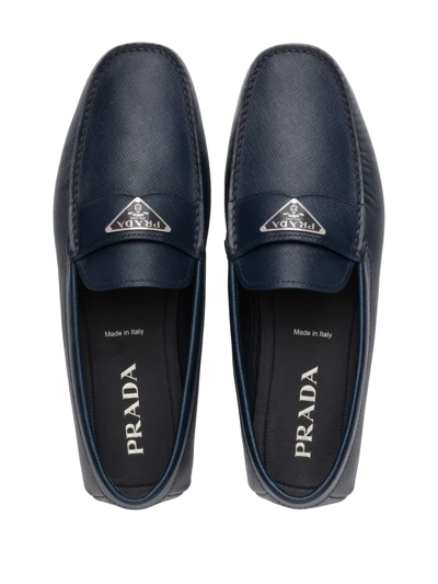 Shop Prada Triangle-logo Penny-slot Loafers In Blue
