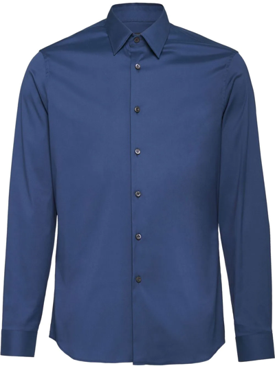 Shop Prada Poplin Buttoned Shirt In Blue