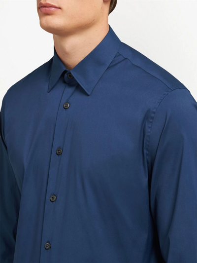 Shop Prada Poplin Buttoned Shirt In Blue