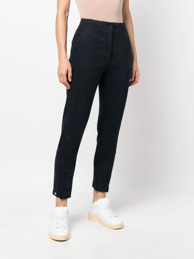 Shop Aspesi High-waisted Slim-fit Trousers In Blue