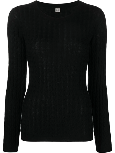 Shop Totême Cable-knit Wool Jumper In Black