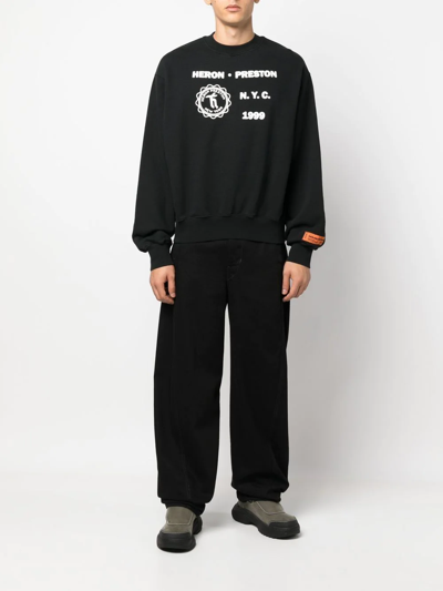 Heron Preston Medieval Heron Oversize Crewneck Sweatshirt In Black