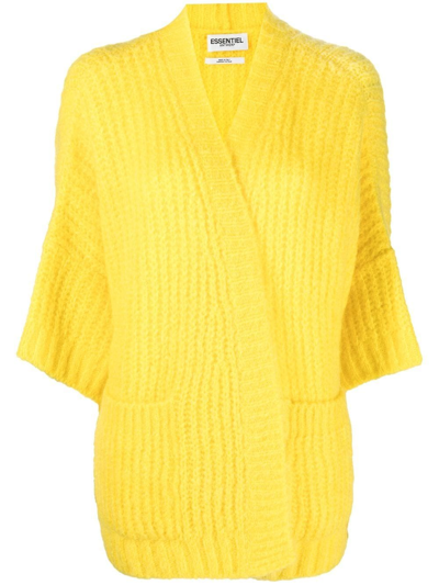 Shop Essentiel Antwerp Three-quarter Sleeve Mohair Cardigan In Yellow