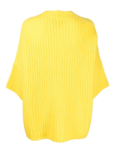 Shop Essentiel Antwerp Three-quarter Sleeve Mohair Cardigan In Yellow