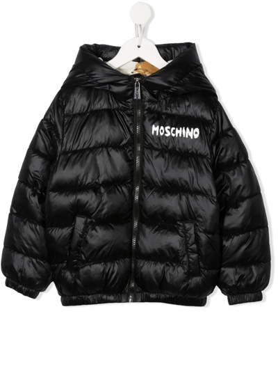 Shop Moschino Padded Hooded Jacket In Black