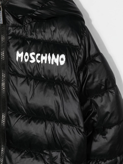 Shop Moschino Padded Hooded Jacket In Black