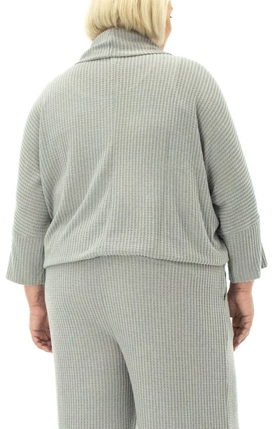 Nina Leonard Waffle Knit Cowl Neck Top In Light Grey