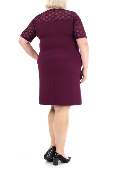 Nina Leonard Metallic Yoke Sheath Dress In Crisp Berry