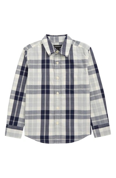 Shop Nordstrom Kids'  Poplin Button-up Shirt In Grey Silk Barnaby Plaid