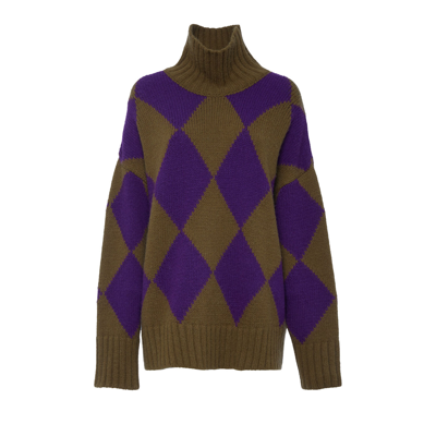 Shop La Doublej Argyle Sweater In Green/purple