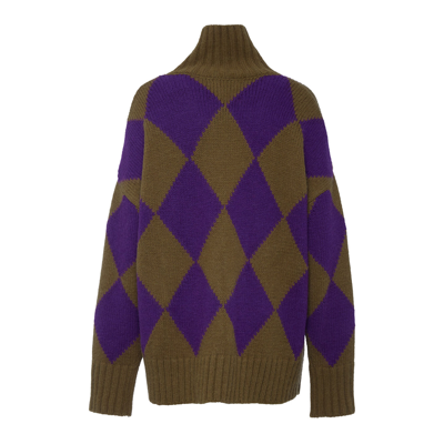 La Doublej Argyle Intarsia Knit Jumper In Green/purple