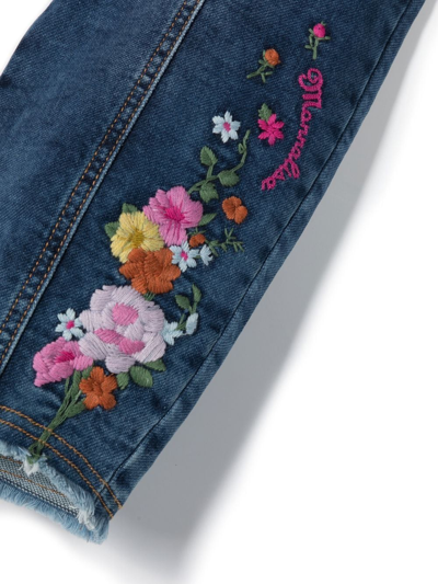 Shop Monnalisa Floral-embroidered Tapered Jeans In Blue