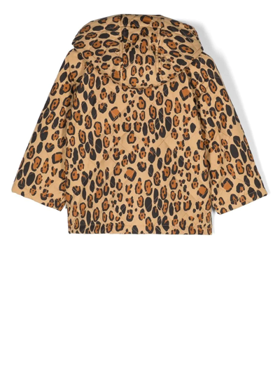 Shop Mini Rodini Leopard-print Hooded Jacket In Brown