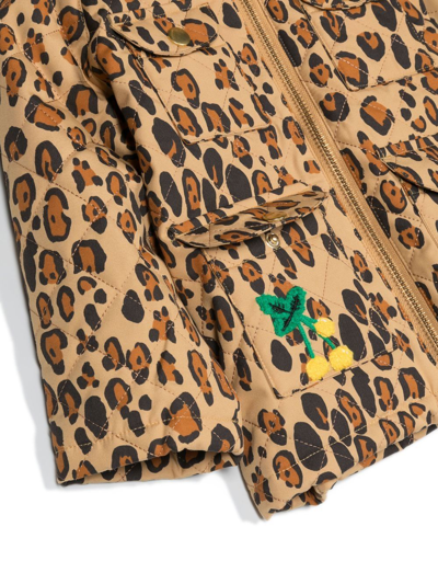 Shop Mini Rodini Leopard-print Hooded Jacket In Brown