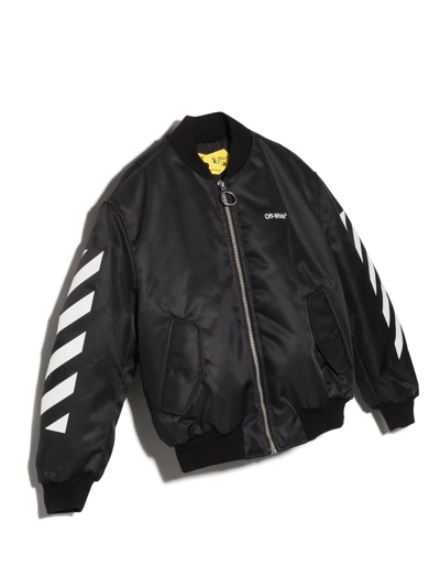 Shop Off-white Diagonal Stripes Zipped Bomber Jacket In Black