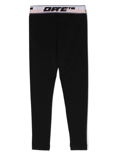 Shop Off-white Logo Waistband Mid-rise Leggings In Black