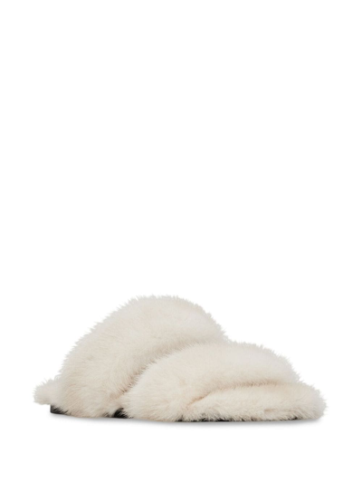 Shop Saint Laurent Faux Fur Slides In 9700 -cream