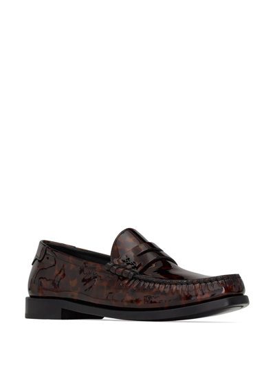 Shop Saint Laurent Tortoiseshell-effect 15mm Loafers In Brown