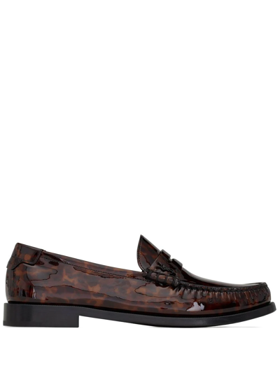 Shop Saint Laurent Tortoiseshell-effect Leather Loafers In Brown