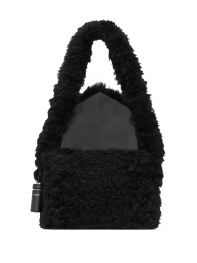Shop Saint Laurent Small Shearling Shoulder Bag In Black