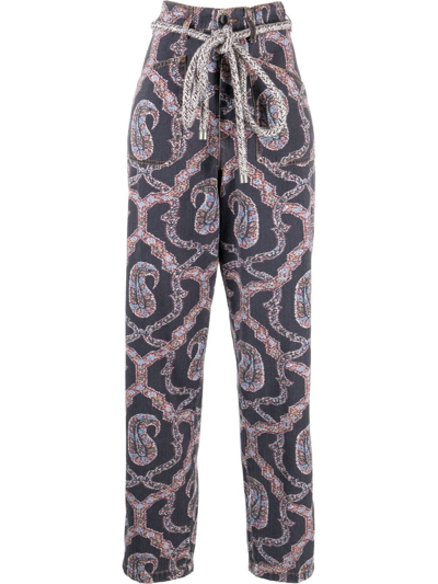 Shop Etro Abstract-pattern Tapered-leg Trousers In Blue