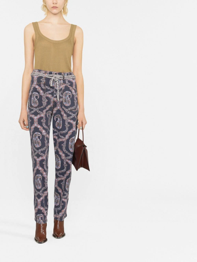 Etro Abstract-pattern Tapered-leg Trousers In Blue