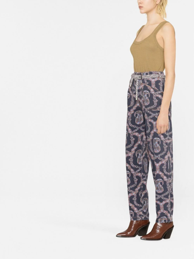 Etro Abstract-pattern Tapered-leg Trousers In Blue