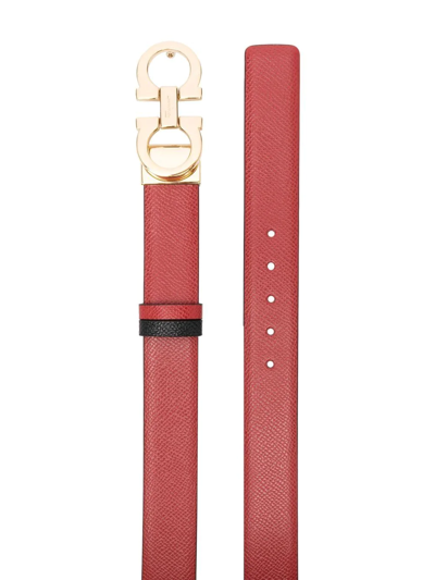 Shop Ferragamo Gancini-buckle Calf Leather Belt In Red