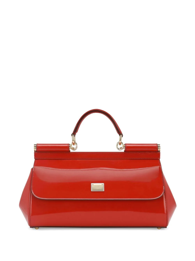Shop Dolce & Gabbana Medium Sicily Leather Top-handle Bag In Red