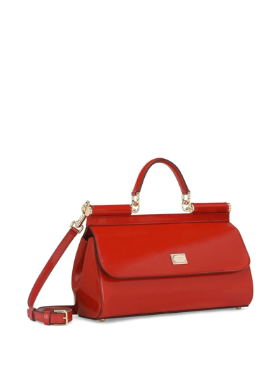 Shop Dolce & Gabbana Medium Sicily Leather Top-handle Bag In Red