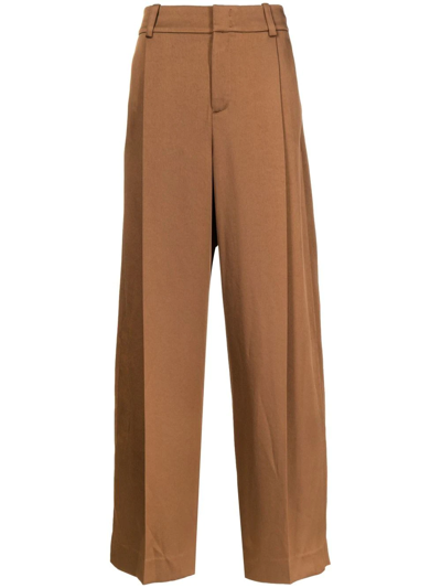 Shop Vince Tailored Wide-leg Trousers In Brown