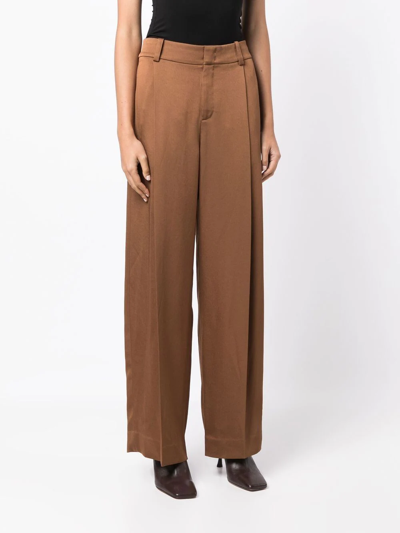 Vince Tailored Wide Leg Trousers In Brown