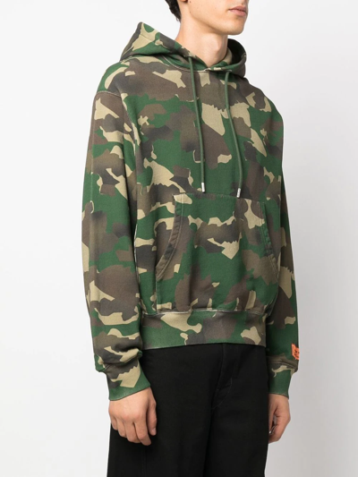 Heron Preston Camouflage Effect Hoodie With Patch Pocket In Green