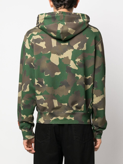 Heron Preston Camouflage Effect Hoodie With Patch Pocket In Green