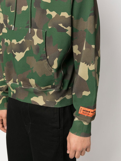 Heron Preston Camouflage Effect Hoodie With Patch Pocket In Green