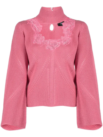 Shop Blumarine Lace-detail Knitted Top In Pink
