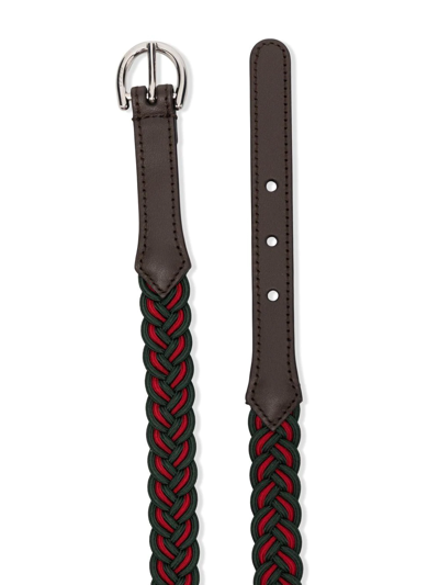 Shop Gucci Web Braided Buckle Belt In Red