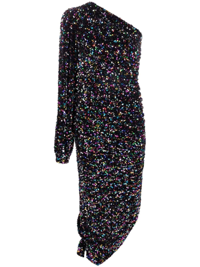 Shop Amen Asymmetric Sequin Dress In Black