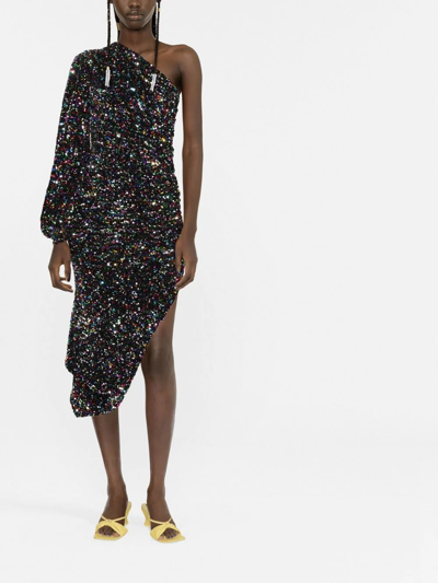 Amen Asymmetric Sequin Dress In Black