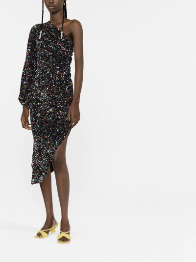 Amen Asymmetric Sequin Dress In Black