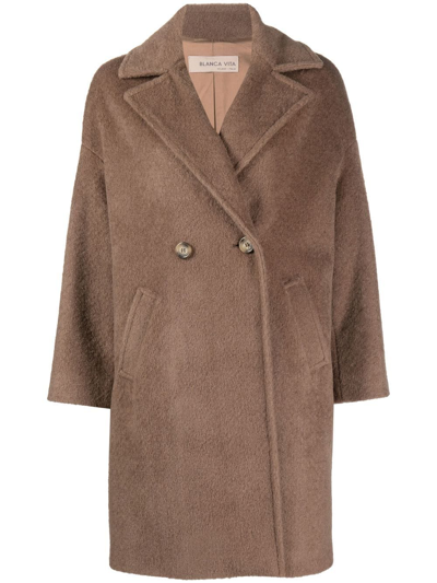 Shop Blanca Vita Tuia Textured Double-breasted Coat In Brown